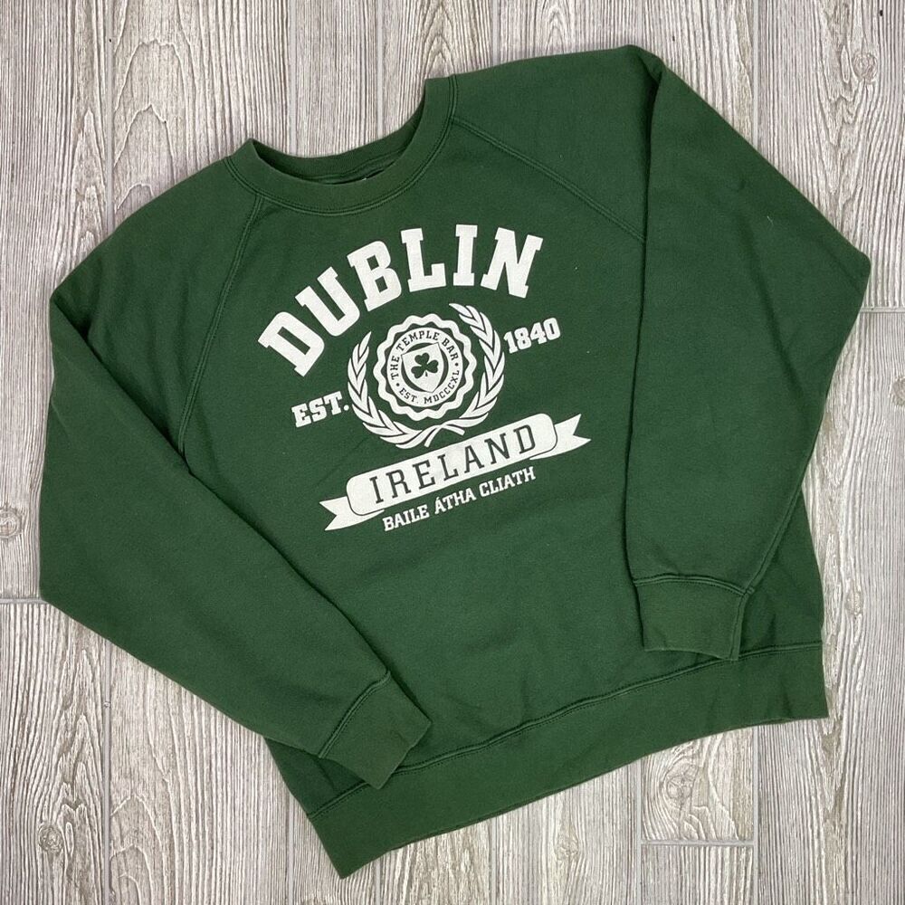 Vintage Fruit of the Loom Adult Medium Green Crewneck Pullover Dublin Ireland